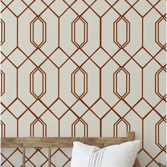 S4sassy Self Adhesive Wallpaper, Geometric Hexagon Line Print Wallpaper, Brown Removable DIY Vinyl Wall Covering, Peel and Stick Contact Paper for Entryway accent Wall, Easy Home Decor (25"x60")