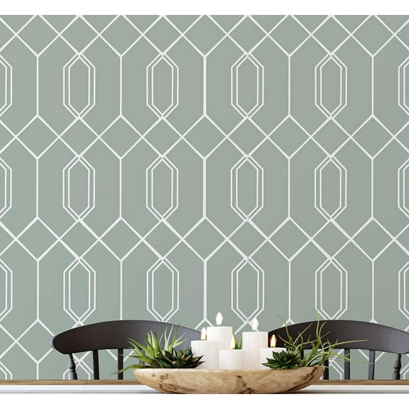 S4sassy Self Adhesive Wallpaper, Geometric Hexagon Line Print Wallpaper, Green Removable DIY Vinyl Wall Covering, Peel and Stick Contact Paper for Entryway accent Wall, Easy Home Decor (25"x60")