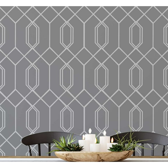 S4sassy Self Adhesive Wallpaper, Geometric Hexagon Line Print Wallpaper, Grey Removable DIY Vinyl Wall Covering, Peel and Stick Contact Paper for Entryway accent Wall, Easy Home Decor (25"x60")