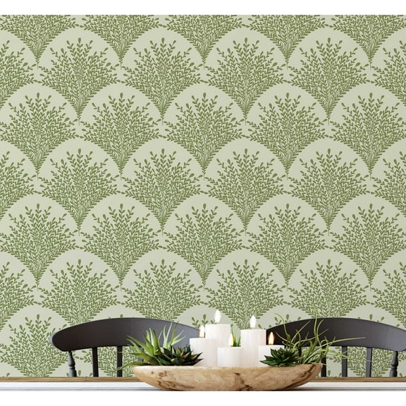 S4sassy Self Adhesive Wallpaper, Green Botanical Arch Print Mural Wall Paper, Peel and Stick Contact Paper for Walls, Entryway accent Wall, Office Decor, Solution (25"x60" inch)