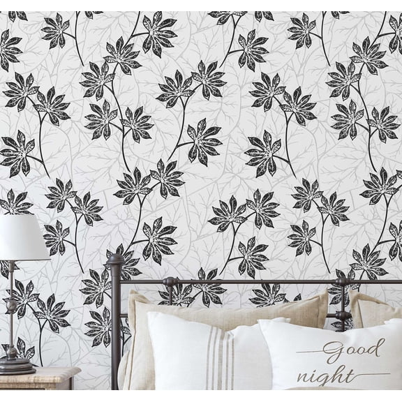 S4sassy Self Adhesive Wallpaper, Grey Leaf Cluster Print Mural Wall Paper, Textured Peel and Stick Contact Paper for Walls, Entryway accent Wall, Office Decor, Solution (25"x120" inch)