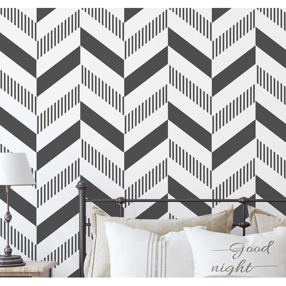 S4sassy Self Adhesive Wallpaper, Herringbone Stripe Print Wallpaper, Grey Removable DIY Vinyl Wall Covering, Peel and Stick Contact Paper for Entryway accent Wall, Easy Home Decor Solution (25"x120")