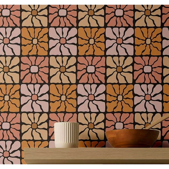 S4sassy Self Adhesive Wallpaper, Multi Retro Wallpaper, Vintage Removable DIY Vinyl Tile Pattern Walls Covering, Peel and Stick Contact Paper for Entryway wall, Kitchen Backsplash-25"x120"
