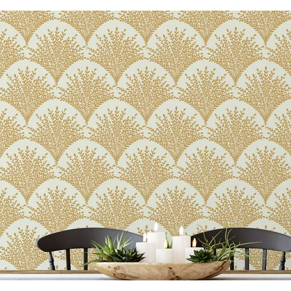 S4sassy Self Adhesive Wallpaper, Orange Botanical Arch Print Mural Wall Paper, Peel and Stick Contact Paper for Walls, Entryway accent Wall, Office Decor, Solution (25"x60" inch)