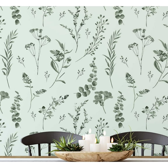 S4sassy Self Adhesive Wallpaper, Watercolor Botanical Print Wallpaper, Green Removable DIY Vinyl Wall Covering, Peel and Stick Contact Paper for Entryway accent wall, Easy Home Decor (25"x120")