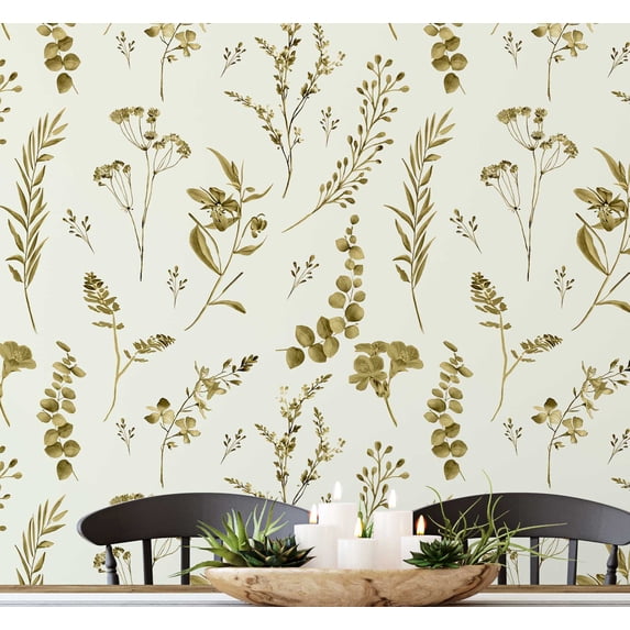 S4sassy Self Adhesive Wallpaper, Watercolor Botanical Print Wallpaper, Green Removable DIY Vinyl Wall Covering, Peel and Stick Contact Paper for Entryway accent wall, Easy Home Decor (25"x120")