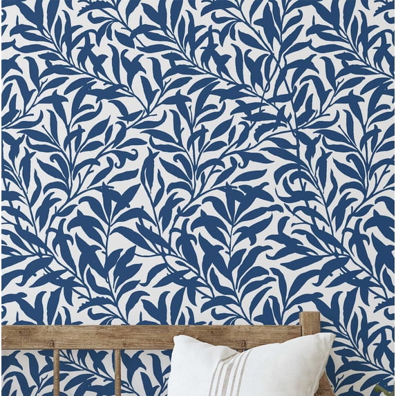 S4sassy Self Adhesive Wallpaper, Willow Leaf Wallpaper, Blue Removable DIY Vinyl Wall Covering, Textured Peel and Stick Contact Paper for Entryway accent wall, Easy Home Decor Solution (25"x60" inch)