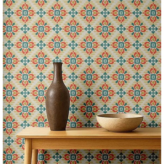 S4sassy Self Adhesive Wallpaper, Yellow Geometric Wallpaper, Bold Removable DIY Vinyl Tile Pattern Wall Covering, Peel and Stick Contact Paper for Entryway wall, Kitchen Backsplash-25"x60"