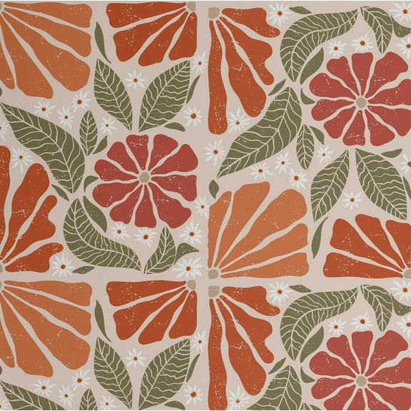 S4sassy Self-Stick Decorative Boho Wallpaper, Bold Blossom Print Wall Paper, Textured Vinyl Waterproof Contact Paper, Orange, 25"x60" Removable Renter Friendly Wall Covering For Bedroom, Dining room