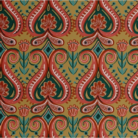 S4sassy Self-Stick Decorative Boho Wallpaper, Paisley Print Walls Paper, Vinyl Waterproof Contact Paper, Yellow, 25"x120"inch Removable Renter Friendly Wall Covering For Bedroom, Dining room
