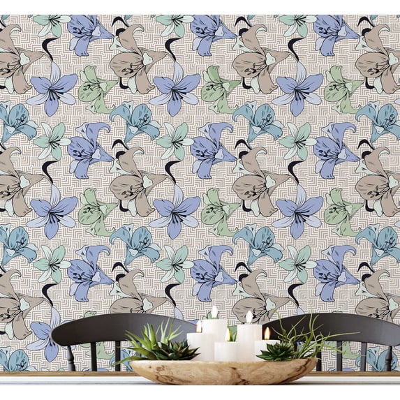 S4sassy Self-Stick Decorative Wallpaper, Botanical Lily Print Wall Paper, Vinyl Waterproof Contact Paper, Pastel Mix, 25"x120" Removable Renter Friendly Wall Covering For Bedroom, Dining room