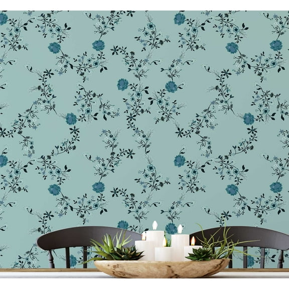 S4sassy Self-Stick Decorative Wallpaper, Delicate Wild Floral Print Wall Paper, Vinyl Waterproof Contact Paper, Blue, 25"x360" Removable Renter Friendly Wall Covering For Bedroom, Livingroom