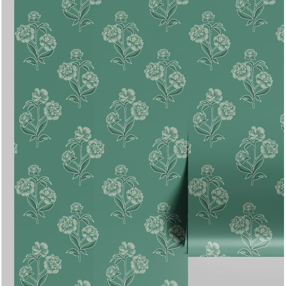 S4sassy Self-Stick Decorative Wallpaper, Floral Block Wall Paper, Vinyl Waterproof Contact Paper, Green, 25"x240"inch Removable Renter Friendly Wall Covering For Bedroom, Dining room