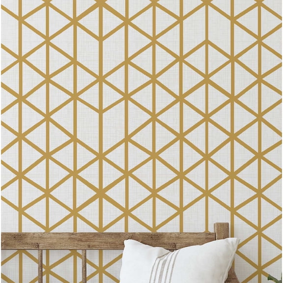 S4sassy Self-Stick Decorative Wallpaper, Geometric Cube Print Wall Paper, Textured Vinyl Waterproof Contact Paper, Yellow, 25"x60" Removable Renter Friendly Wall Covering For Bedroom, Dining room