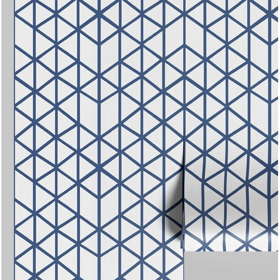 S4sassy Self-Stick Decorative Wallpaper, Geometric Cube Print Wall Paper, Waterproof Contact Paper, Blue, 25"x120"inch Removable Renter Friendly Wall Covering For Bedroom, Dining room