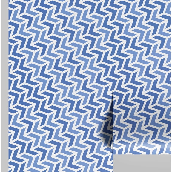 S4sassy Self-Stick Decorative Wallpaper, Interlocking Arrow Print Wall Paper, Waterproof Contact Paper, Blue, 25"x60"inch Removable Renter Friendly Wall Covering For Bedroom, Dining room