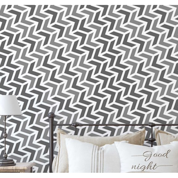 S4sassy Self-Stick Decorative Wallpaper, Interlocking Arrow Print Wall Paper, Waterproof Contact Paper, Grey, 25"x60"inch Removable Renter Friendly Wall Covering For Bedroom, Dining room