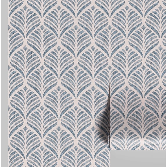 S4sassy Self-Stick Decorative Wallpaper, Leaf Fan Print Wall Paper, Waterproof Contact Paper, Blue, 25"x60"inch Removable Renter Friendly Wall Covering For Bedroom, Dining room