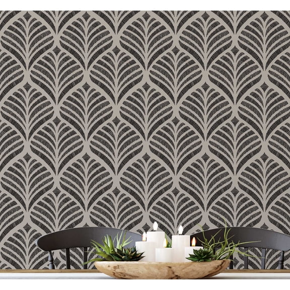 S4sassy Self-Stick Decorative Wallpaper, Leaf Fan Print Wall Paper, Waterproof Contact Paper, Grey, 25"x60"inch Removable Renter Friendly Wall Covering For Bedroom, Dining room