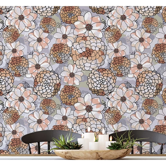S4sassy Self-Stick Decorative Wallpaper, Pastel Peach Blossom Print Wall Paper, Textured Vinyl Waterproof Contact Paper, Brown, 25"x120" Removable Renter Friendly Wall Covering For Bedroom