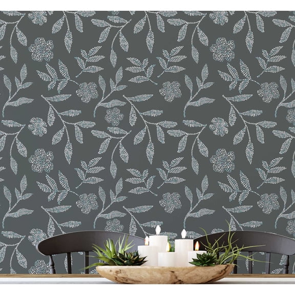 S4sassy Self-Stick Decorative Wallpaper, Rustic Poppy Branch Print Wall Paper, Vinyl Waterproof Contact Paper, Gray, 25"x60" Removable Renter Friendly Wall Covering For Bedroom, Livingroom