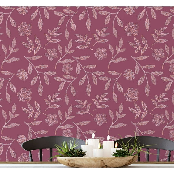 S4sassy Self-Stick Decorative Wallpaper, Rustic Poppy Branch Print Wall Paper, Vinyl Waterproof Contact Paper, Pink, 25"x240" Removable Renter Friendly Wall Covering For Bedroom, Livingroom