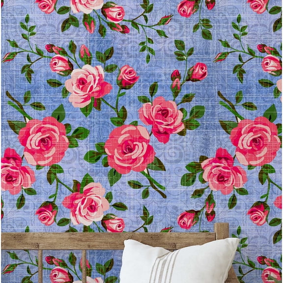 S4sassy Self-Stick Decorative Wallpaper, Textured Bouquet Print Wall Paper, Textured Vinyl Waterproof Contact Paper, Blue, 25"x60"inch Removable Renter Friendly Wall Covering For Bedroom, Dining room