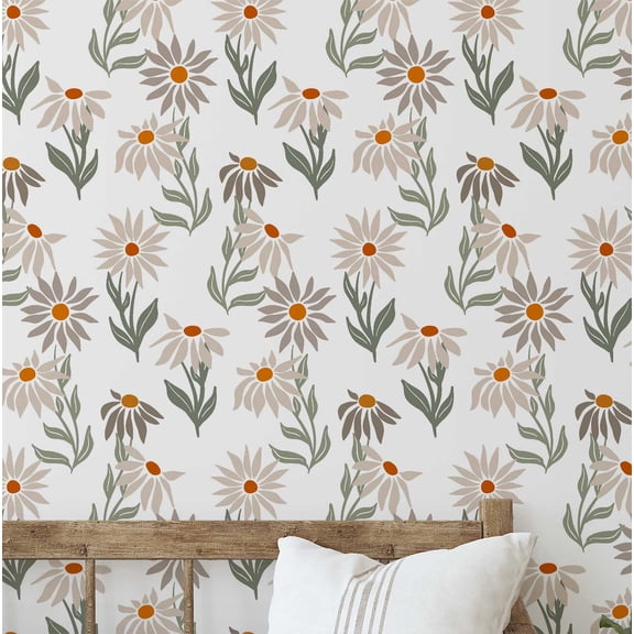 S4sassy Self-Stick Decorative Wallpaper, Wild Daisy Bloom Wall Paper, Vinyl Waterproof Contact Paper, White, 25"x240"inch Removable Renter Friendly Wall Covering For Bedroom, Dining room