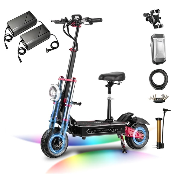 S5 Electric Scooter for Adults, 6000W Dual Motor, 60V 38Ah Battery, 80 Mile Range, Max 55 MPH, 11" Off-Road Tires, Folding E-Scooter with NFC, Seat