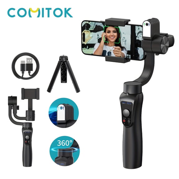 S5 Smart 3-Axis Handheld Gimbal with AI Tracking, 360 Rotation, Fill Light & Tripod, Gesture Control for iPhone Android Samsung Vlog Shooting