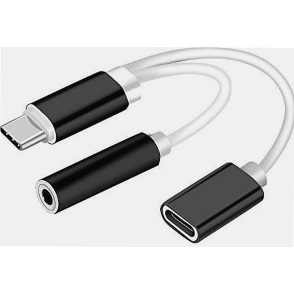 S5E5X USB C to USB C and 3.5mm Jack Headphone Aux Audio Adapter Type C Fast Charging Dongle Converter USBC Earphone Adapter for Google Pixel 4 4XL 3 3XL 2 2XL, Samsung Note 10/S20 (Black)