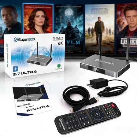 Latest SuperBox S7 Ultra 2026 Fully Loaded, 4GB RAM+128GB ROM, Super Box S7 ultra Smart TV Box with Voice Remote, 2T2R Dual Band Wifi, Easy Setup Guide & Phone Support by Authorised Seller
