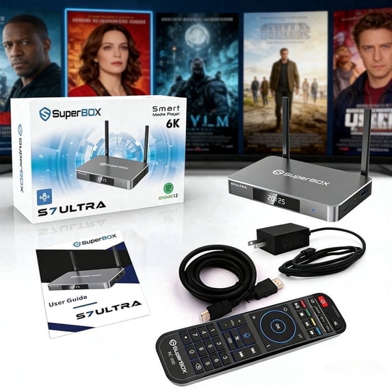 Latest SuperBox S7 Ultra 2026 Fully Loaded, 4GB RAM+128GB ROM, Super Box S7 ultra Smart TV Box with Voice Remote, 2T2R Dual Band Wifi, Easy Setup Guide & Phone Support by Authorised Seller