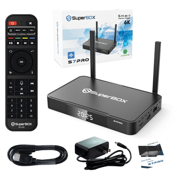 S6 PRO SuperBox 2025 Newest Version,4G+32G,Time Shift Feature&Easily Set Up Parental Controls,6K HMDI,with Voice Remote,2T2R,Quad-Core,Newest Super Box Model Media Box with Channels Free