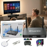 S6 Pro 2025 SuperBox for TV, Wireless Voice Remote Included, 1000M Ethernet Port Fast Speed S5pro Super Box with Voice Remote, 4GB RAM+32GB Storage, HD, Easy Setup Guide by Seller with chargers