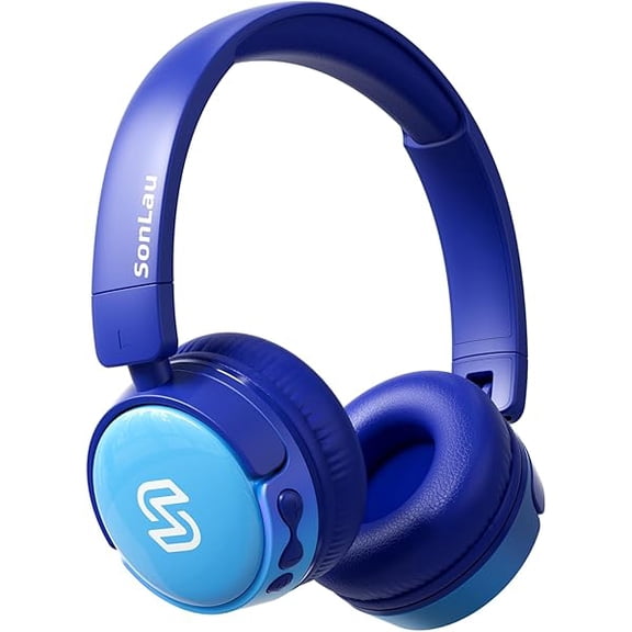 S62 Kids Bluetooth Headphones, Wireless Headphones for Kids Over Ear with Microphone, 85/94dB Volume Limiter Headphones for Girls Boys, Foldable Headphones for Learning & Entertainment-Blue