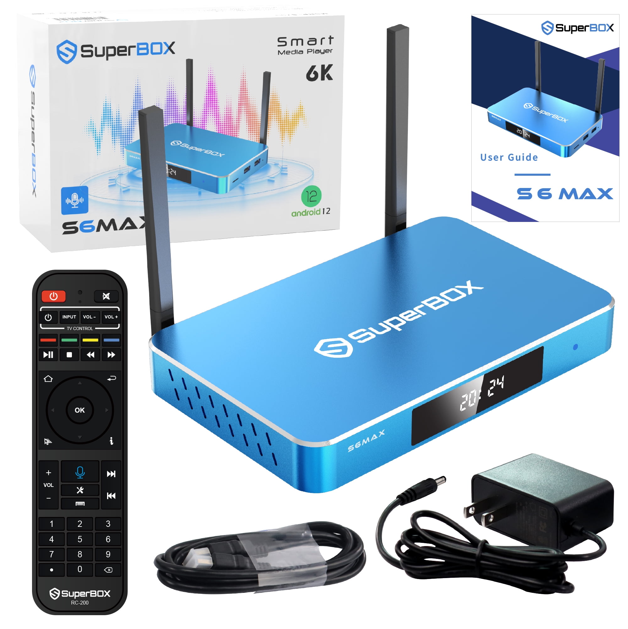 S6max 2025 Fully Newest Edition with 6K, Large Capacity 4G+64G+64G USB Drive with Backlit Keyboard, Mini Audio,& USB Hub, S6max Super Box with Voice Remote,Time Shift,Parental Control Time