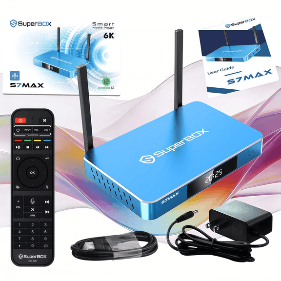 SuperBox S7 M-ax Fully Loaded, 4GB RAM+64GB ROM for Family Entertainment, Super Box S7 M-a x 6K Smart TV Box with Voice Remote, Time Shift & Parental Controls