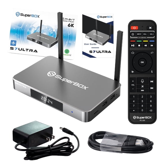 S7 Ultra Superbox for TV 2025 Fully Loaded with Wireless Voice Remote Included, 1000M Ethernet Port 6K S7ultra Super Box with 4G+128G, Easy Setup Guide