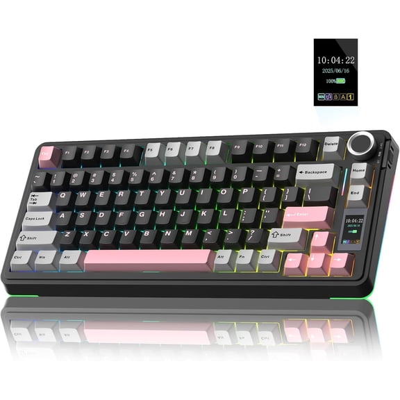 S75   Mechanical Keyboard with Screen&Knob, 75% Hot Swappable Gaming Keyboard with Pre-lubed Switches,  Backlit, PBT Keycaps Creamy Sounding Pc Gaming Keyboards