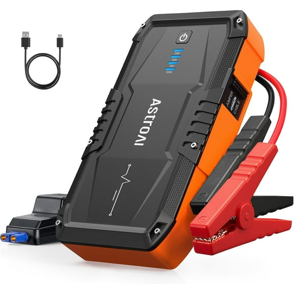 S8 Car Battery Jump Starter, Car Jumper Starter Battery Pack for Up to 6.0L Gas & 3.0L Diesel Engines, 12V Portable Jump Box with 3 Modes Flashlight and Jumper Cable (Oran)