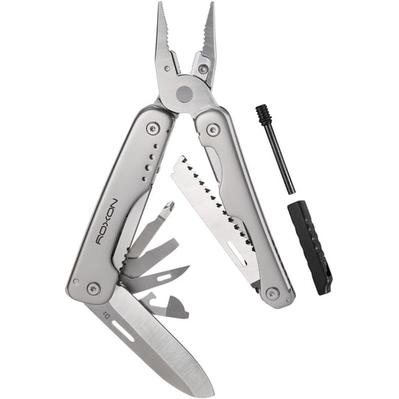 S803E Elite Flash Multitool with 20 functions including strong pliers, Flint Rod, full-size lockable blades for Outdoor Essential Survival Tool (D2 Blade)