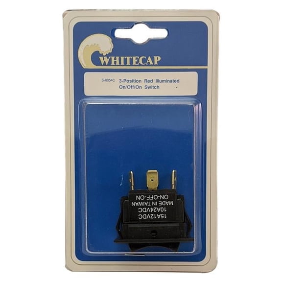 S8054C On-Off-On Illuminated 3 Position Rocker Switch, Red