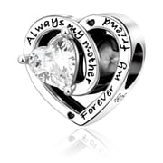 S925 Always Love to Mother Clear Stone Heart Charm for Women Moment Charm Bracelet