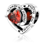 AMUEFER S925 Always Love to Mother Garnet Stone Heart Charm for Women Moment Charm Bracelet