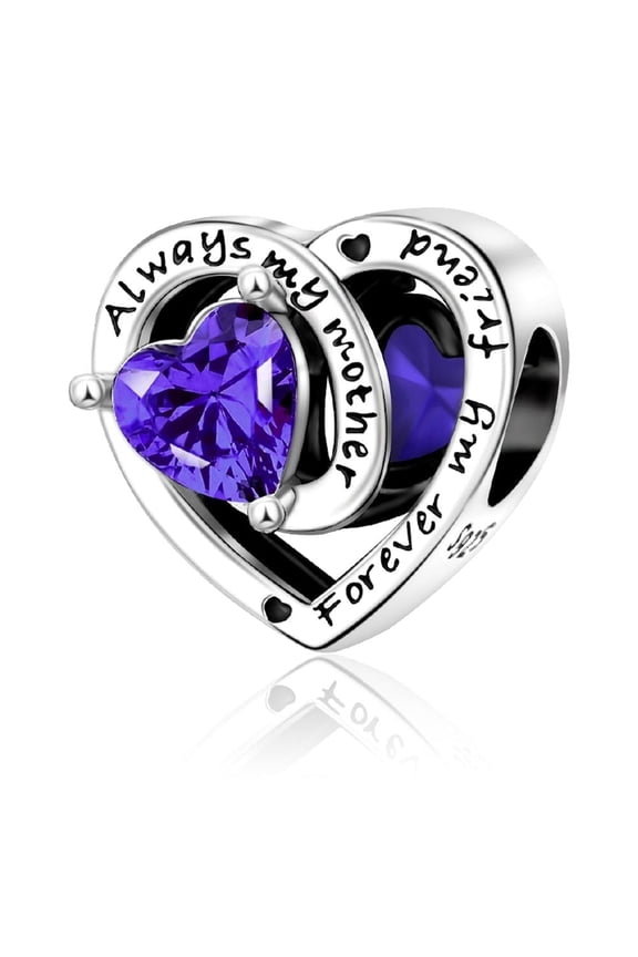 S925 Always Love to Mother Purple Stone Heart Charm for Women Moment Charm Bracelet