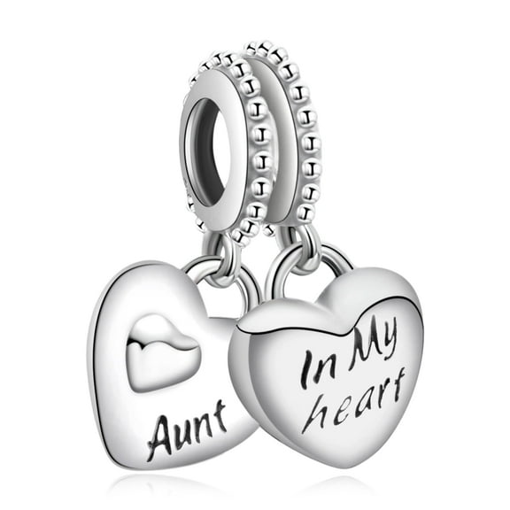 S925 Aunt & Niece Split Heart Dangle Charm for Women Moment Bracelet Necklace Pendant