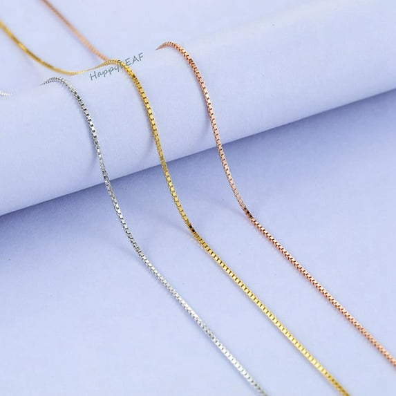 S925 Box Chain Necklace Premium Sterling Silver 18K Yellow White Rose Gold Vermeil