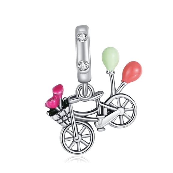 S925 Color Brilliant Bicycle Flower Air Balloon Dangle Charm for Women Moment Bracelet Necklace Pendant
