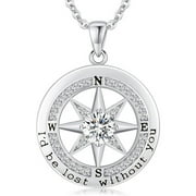 HESHPAWS S925 Compass Necklace, Compass Jewelry Women Wedding Anniversary, Sterling Silver Girlfriend Birthday Gifts for Her, I'd be Lost without You Necklace
